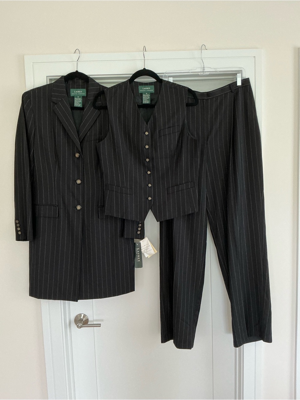 Lauren Ralph Lauren Women's Black Pinstripe 3-Piece Suit (Jacket, Vest, Pants)